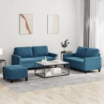 vidaXL Set de canapele cu perne, 3 piese, albastru, catifea vidaXL Set de canapele cu perne, 3 piese, albastru, catifea