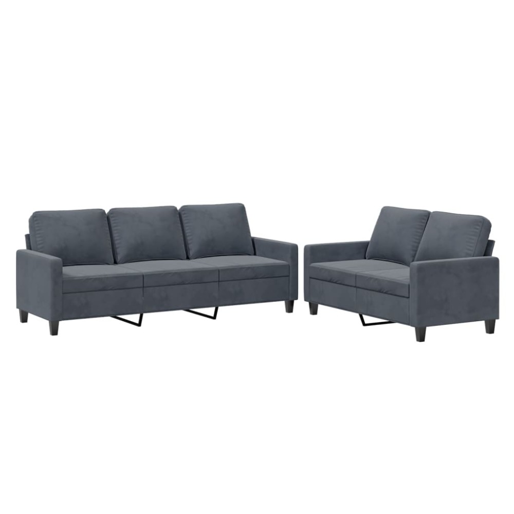 vidaXL Set de canapele cu perne, 2 piese, gri închis, catifea