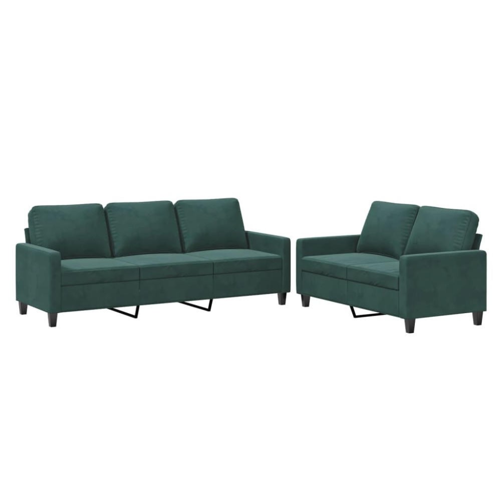 vidaXL Set de canapele cu perne, 2 piese, verde închis, catifea