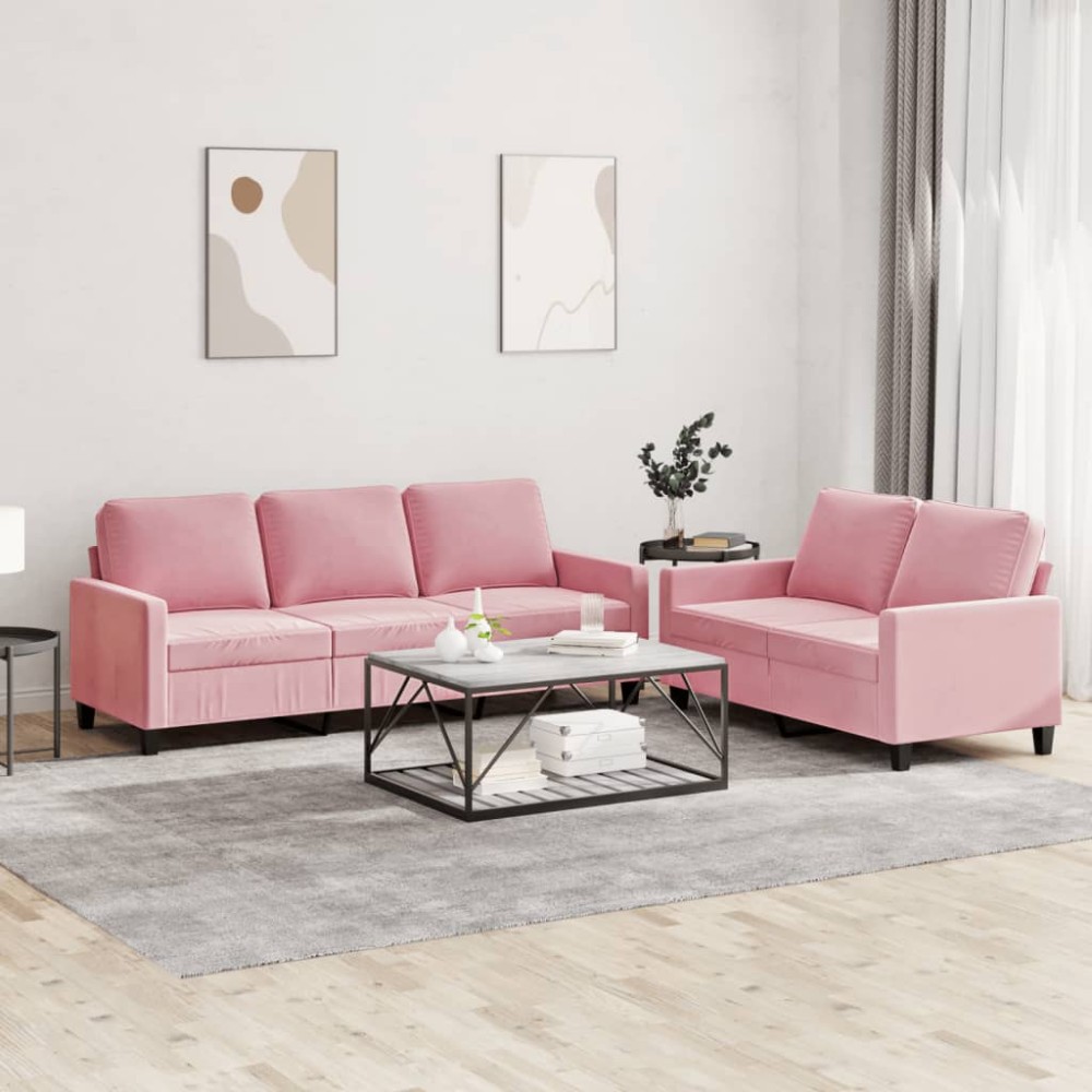 vidaXL Set de canapele cu perne, 2 piese, roz, catifea