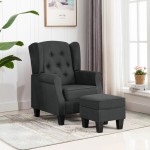 vidaXL Fotoliu cu taburet pentru picioare, gri închis, material textil vidaXL Fotoliu cu taburet pentru picioare, gri închis, material textil