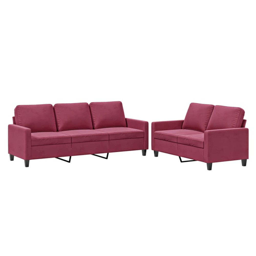 vidaXL Set canapele cu perne, 2 piese, roșu vin, catifea