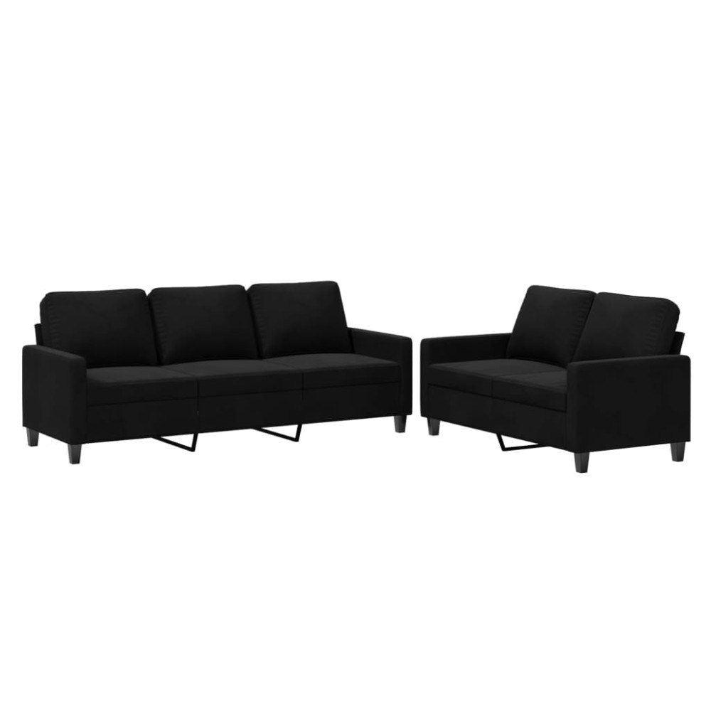 vidaXL Set de canapele cu perne, 2 piese, negru, catifea