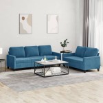 vidaXL Set de canapele cu perne, 2 piese, albastru, catifea vidaXL Set de canapele cu perne, 2 piese, albastru, catifea