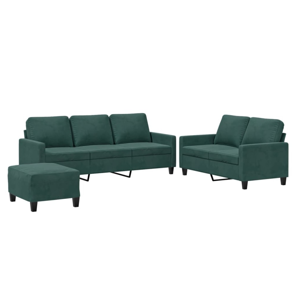 vidaXL Set de canapele cu perne, 3 piese, verde închis, catifea
