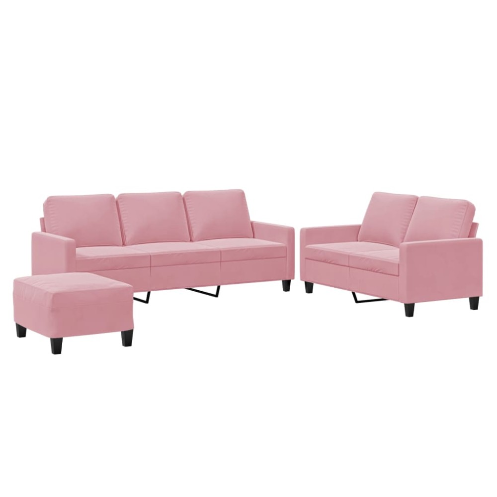 vidaXL Set de canapele cu perne, 3 piese, roz, catifea