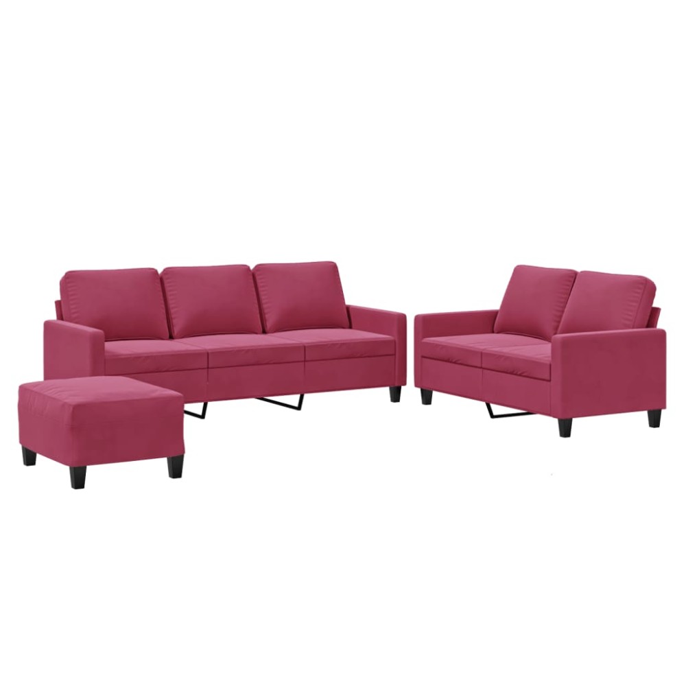 vidaXL Set canapea cu perne, 3 piese, roșu vin, catifea