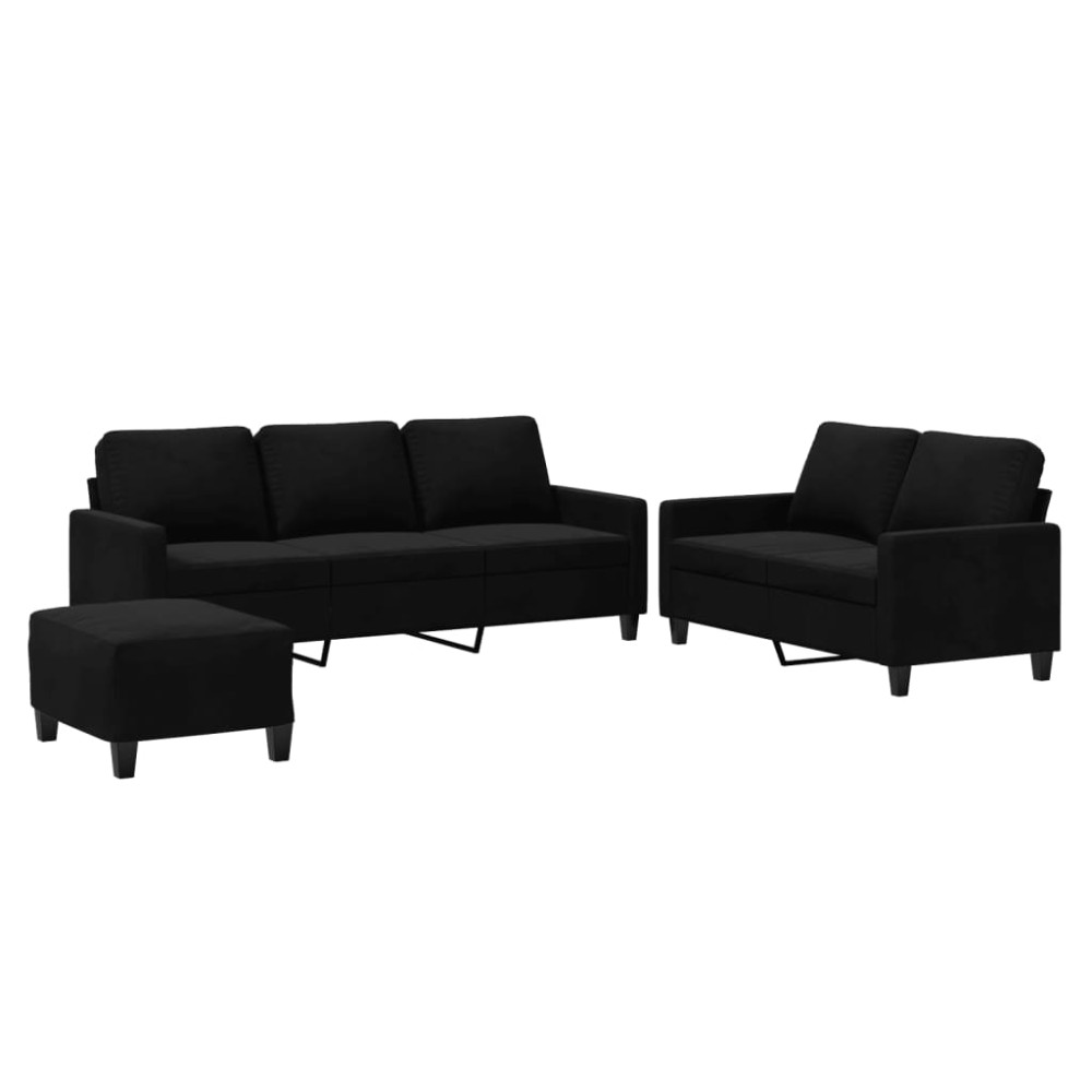 vidaXL Set de canapele cu perne, 3 piese, negru, catifea