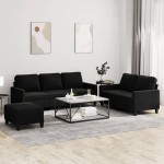 vidaXL Set de canapele cu perne, 3 piese, negru, catifea vidaXL Set de canapele cu perne, 3 piese, negru, catifea