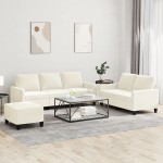 vidaXL Set de canapele cu perne, 3 piese, crem, catifea vidaXL Set de canapele cu perne, 3 piese, crem, catifea