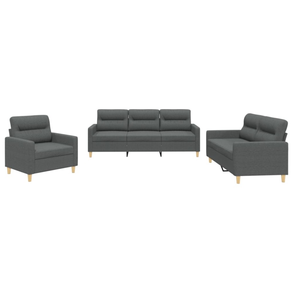 vidaXL Set de canapele cu perne, 3 piese, gri închis, textil