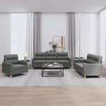 vidaXL Set de canapele cu perne, 3 piese, gri închis, textil