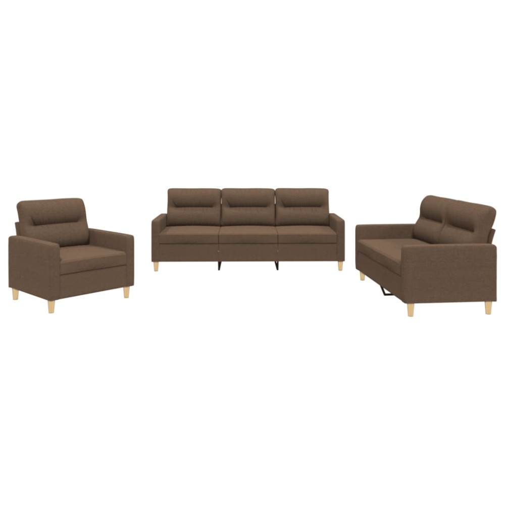 vidaXL Set de canapele cu perne, 3 piese, maro, textil