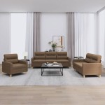 vidaXL Set de canapele cu perne, 3 piese, maro, textil vidaXL Set de canapele cu perne, 3 piese, maro, textil