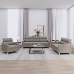 vidaXL Set de canapea cu perne, 3 piese, gri taupe, material textil vidaXL Set de canapea cu perne, 3 piese, gri taupe, material textil