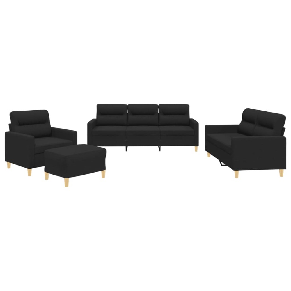 vidaXL Set de canapele cu perne, 4 piese, negru, textil