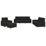 vidaXL Set de canapele cu perne, 4 piese, negru, textil