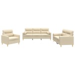 vidaXL Set de canapele cu perne, 3 piese, crem, textil vidaXL Set de canapele cu perne, 3 piese, crem, textil