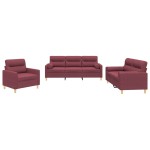 vidaXL Set canapea cu perne, 3 piese, roșu vin, material textil