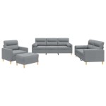 vidaXL Set de canapele cu perne, 4 piese, gri deschis, material textil