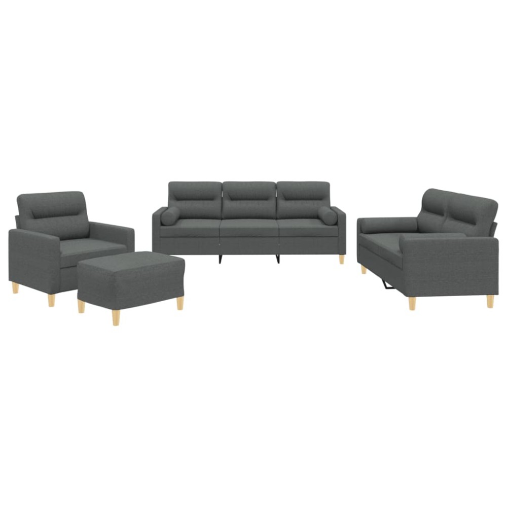 vidaXL Set de canapele cu perne, 4 piese, gri închis, material textil