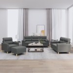 vidaXL Set de canapele cu perne, 4 piese, gri închis, material textil vidaXL Set de canapele cu perne, 4 piese, gri închis, material textil
