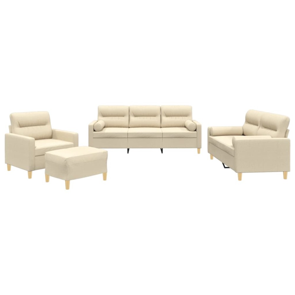vidaXL Set de canapele cu perne, 4 piese, crem, microfibră