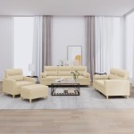 vidaXL Set de canapele cu perne, 4 piese, crem, microfibră
