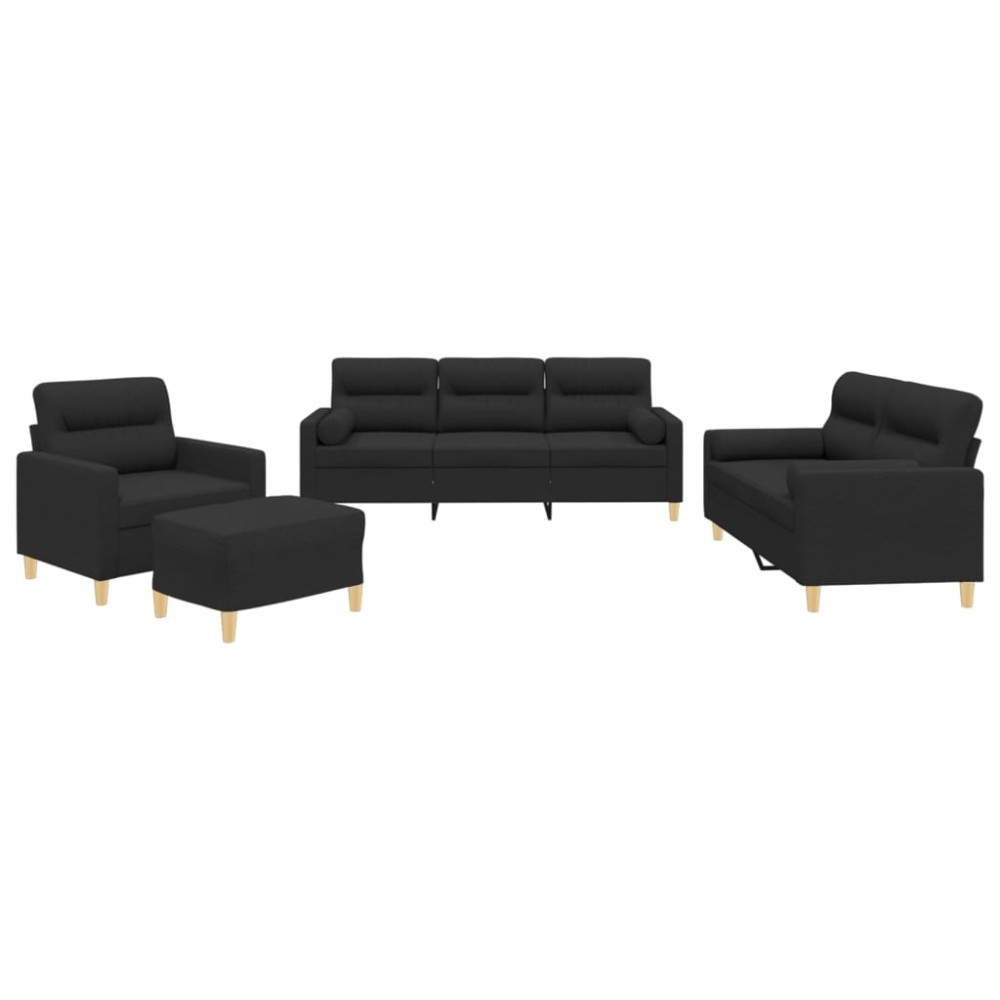 vidaXL Set de canapele cu perne, 4 piese, negru, material textil