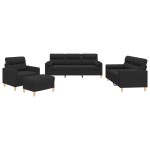 vidaXL Set de canapele cu perne, 4 piese, negru, material textil