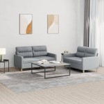 vidaXL Set de canapele cu perne, 2 piese, gri deschis, textil vidaXL Set de canapele cu perne, 2 piese, gri deschis, textil