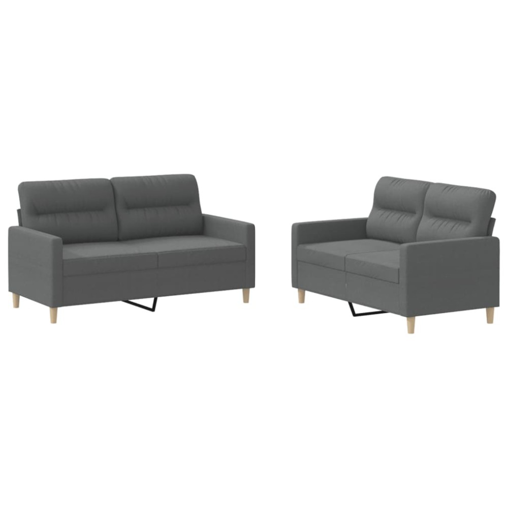 vidaXL Set de canapele cu perne, 2 piese, gri închis, textil