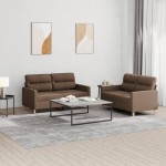 vidaXL Set de canapele cu perne, 2 piese, maro, textil vidaXL Set de canapele cu perne, 2 piese, maro, textil