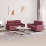 vidaXL Set canapea cu perne, 2 piese, roșu vin, material textil