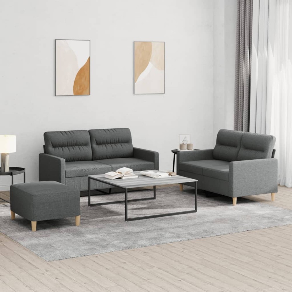 vidaXL Set de canapele cu perne, 3 piese, gri închis, textil