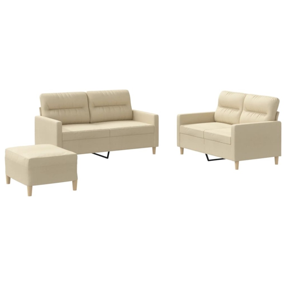 vidaXL Set de canapele cu perne, 3 piese, crem, textil