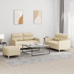 vidaXL Set de canapele cu perne, 3 piese, crem, textil vidaXL Set de canapele cu perne, 3 piese, crem, textil