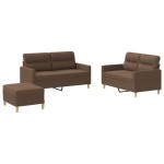 vidaXL Set de canapele cu perne, 3 piese, maro, textil vidaXL Set de canapele cu perne, 3 piese, maro, textil