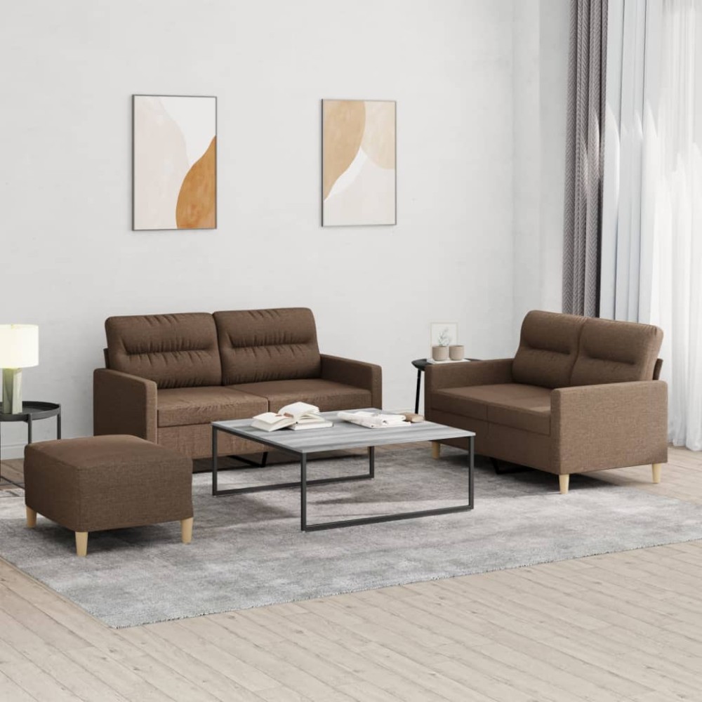 vidaXL Set de canapele cu perne, 3 piese, maro, textil