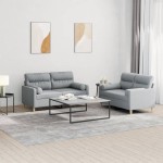 vidaXL Set de canapele cu perne, 2 piese, gri deschis, material textil vidaXL Set de canapele cu perne, 2 piese, gri deschis, material textil