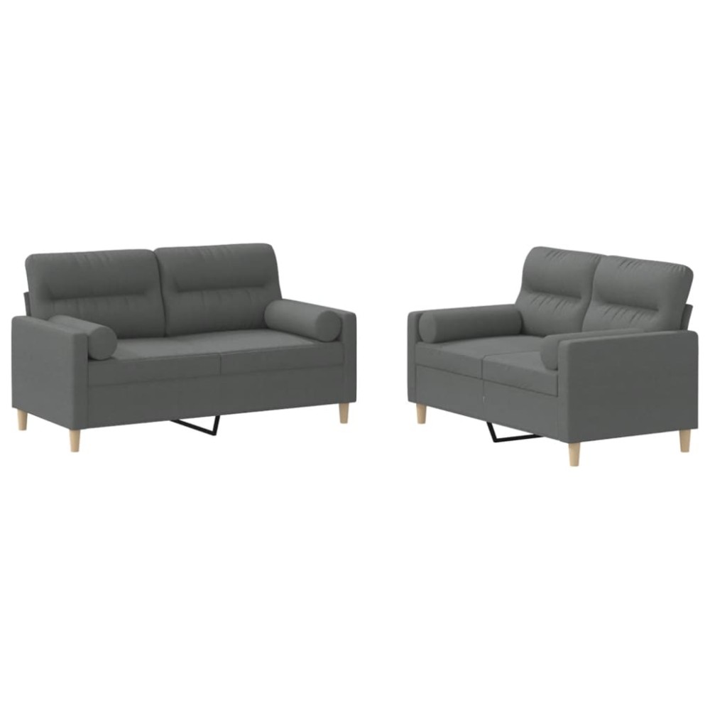 vidaXL Set de canapele cu perne, 2 piese, gri închis, material textil