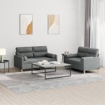 vidaXL Set de canapele cu perne, 2 piese, gri închis, material textil vidaXL Set de canapele cu perne, 2 piese, gri închis, material textil