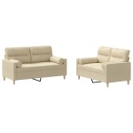 vidaXL Set de canapele cu perne, 2 piese, crem, material textil