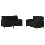 vidaXL Set de canapele cu perne, 2 piese, negru, material textil vidaXL Set de canapele cu perne, 2 piese, negru, material textil