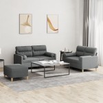 vidaXL Set de canapele cu perne, 3 piese, gri închis, textil vidaXL Set de canapele cu perne, 3 piese, gri închis, textil