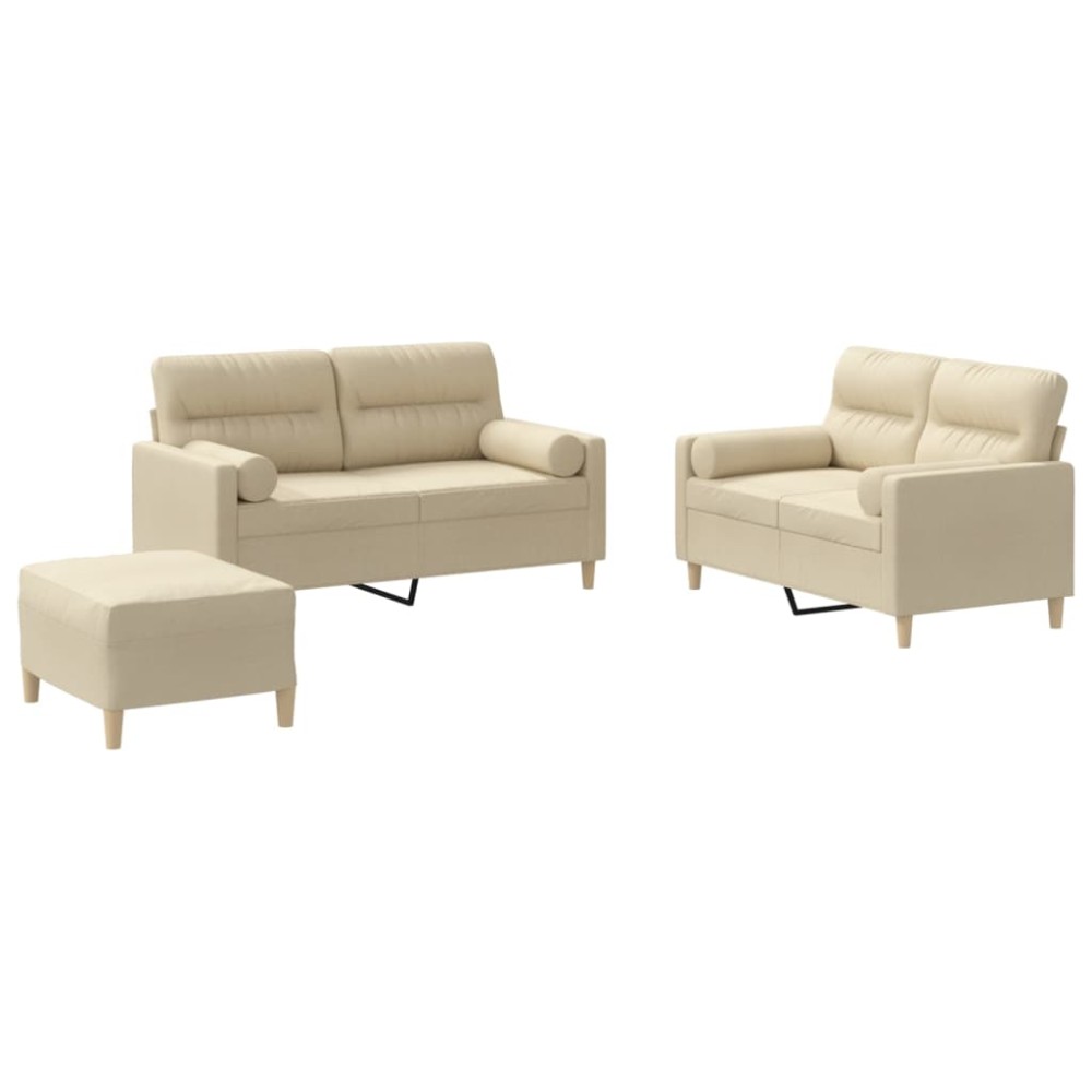 vidaXL Set de canapele cu perne, 3 piese, crem, textil