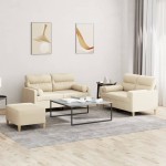 vidaXL Set de canapele cu perne, 3 piese, crem, textil vidaXL Set de canapele cu perne, 3 piese, crem, textil
