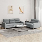 vidaXL Set de canapele cu perne, 2 piese, gri deschis, textil vidaXL Set de canapele cu perne, 2 piese, gri deschis, textil