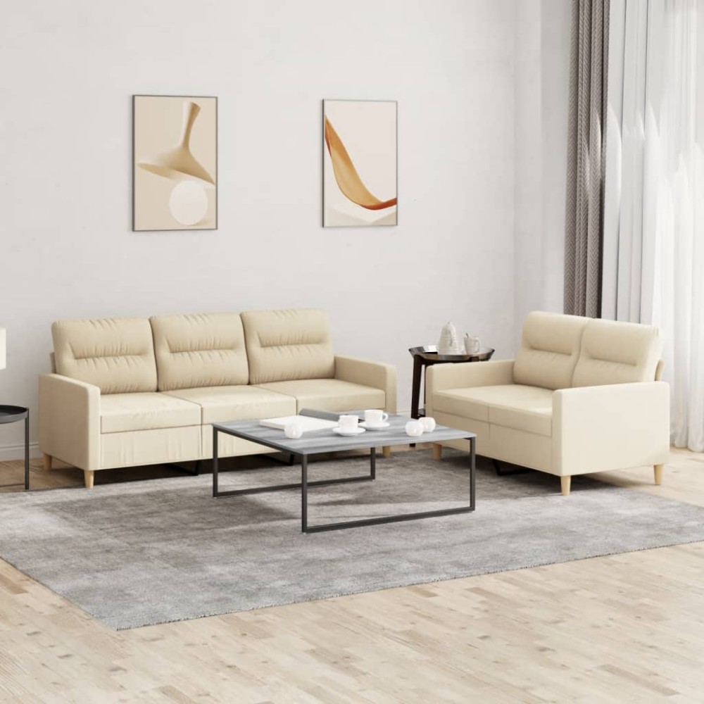 vidaXL Set de canapele cu perne, 2 piese, crem, textil