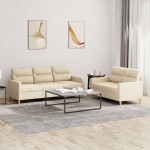 vidaXL Set de canapele cu perne, 2 piese, crem, textil vidaXL Set de canapele cu perne, 2 piese, crem, textil